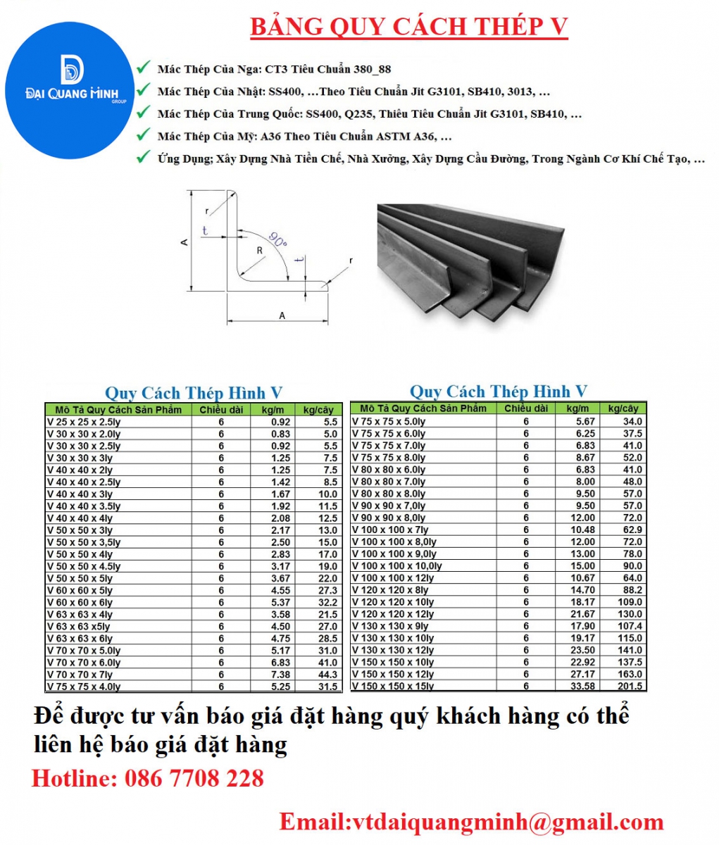 bảng quy chấn thép V 
